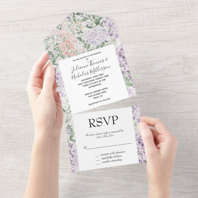 Chic Peach Lilac Lavender Floral Wedding All In One Invitation (Tearaway)