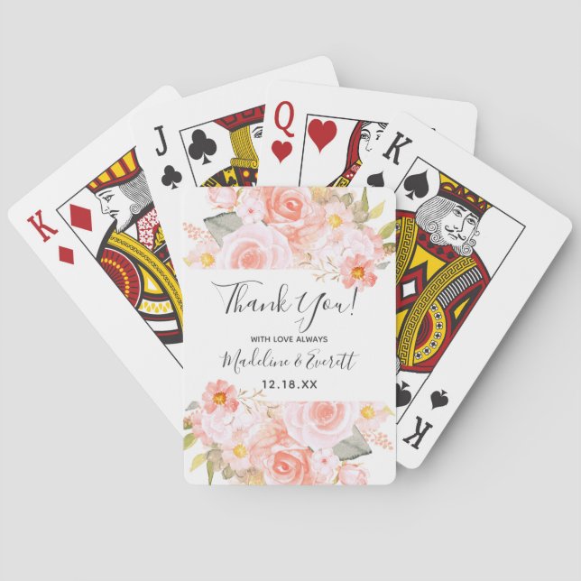 Chic Peach Mint Pastel Floral Border Wedding Favou Playing Cards (Back)