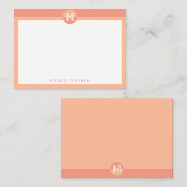 Chic Peach Orange Geometric Modern Monogram Card (Front/Back)