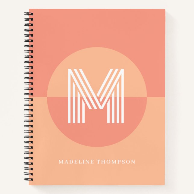 Chic Peach Pink Geometric Modern Monogram Notebook (Front)