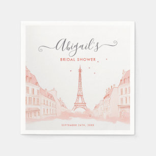 Chic Peach Pink Photo Eiffel Tower Bridal Shower Napkin