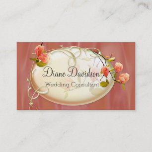Chic Peach Satin Look Floral Business Card