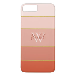 Chic Peach Stripes Ombre with Monogram  Case-Mate iPhone Case