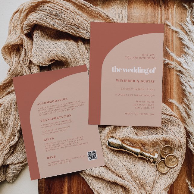 Chic peach terracotta arch All in one Wedding Invitation (Creator Uploaded)