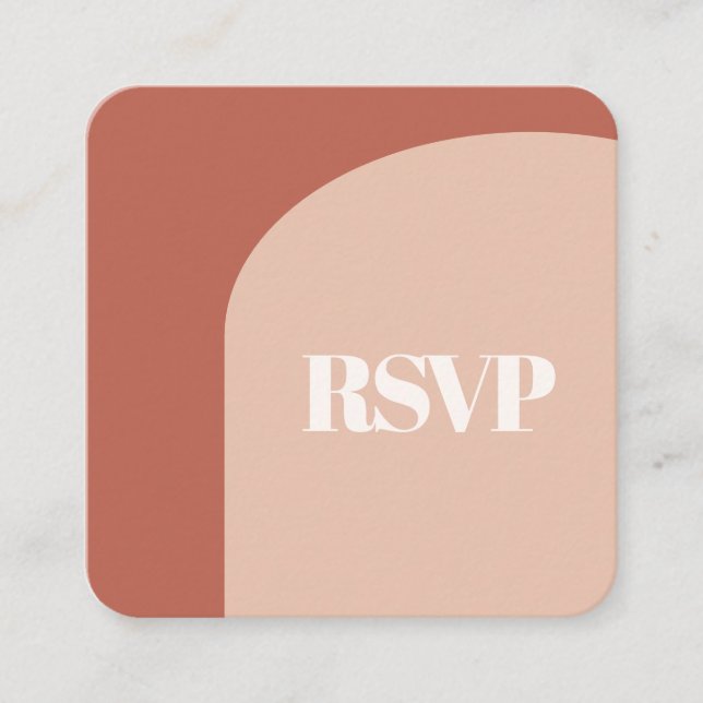 Chic peach terracotta arch QR code RSVP response Enclosure Card (Front)