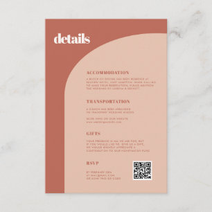 Chic peach terracotta arch wedding details QR code Enclosure Card