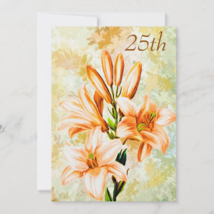 Chic Peach & White Lilies 25th Birthday Invitation