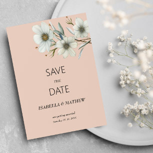 Chic peach white mint floral spring Save the Date Invitation