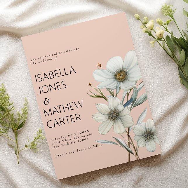 Chic peach white mint floral spring wedding invitation (Chic peach white mint floral spring wedding )
