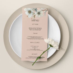 Chic peach white mint floral spring Wedding Menu