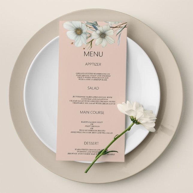 Chic peach white mint floral spring Wedding Menu (Chic peach white mint floral spring Wedding Menu)