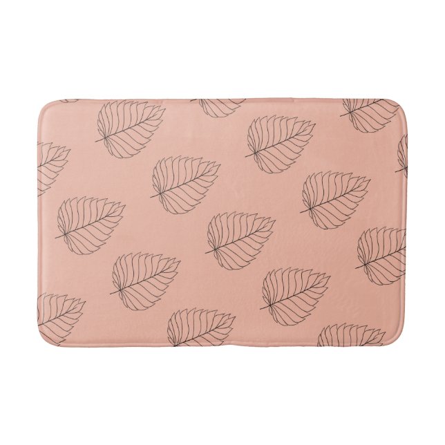 Chic Peach with Black Leaf Pattern Bath Mat (Front)