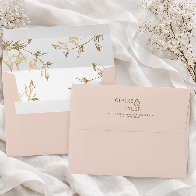 Chic Peach with White and Gold Floral Wedding Envelope (Creator Uploaded)