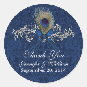Chic Peacock Feather Wedding Favour Sticker