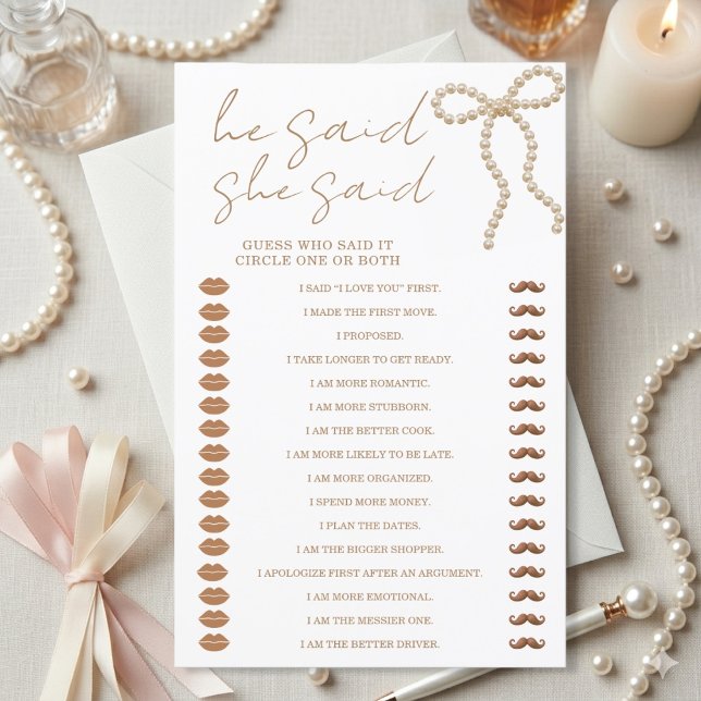 Chic Pearl Bow He Said She Said Bridal Shower Game (Creator Uploaded)