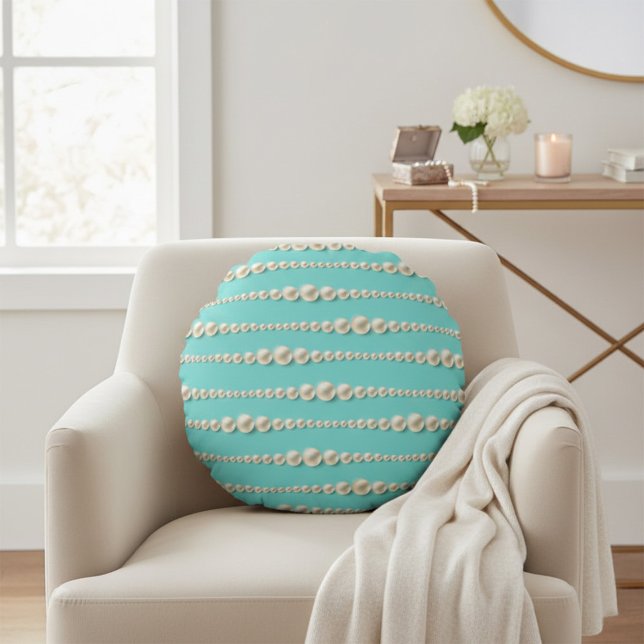 Chic Pearl & Turquoise Round Pillow (Creator Uploaded)