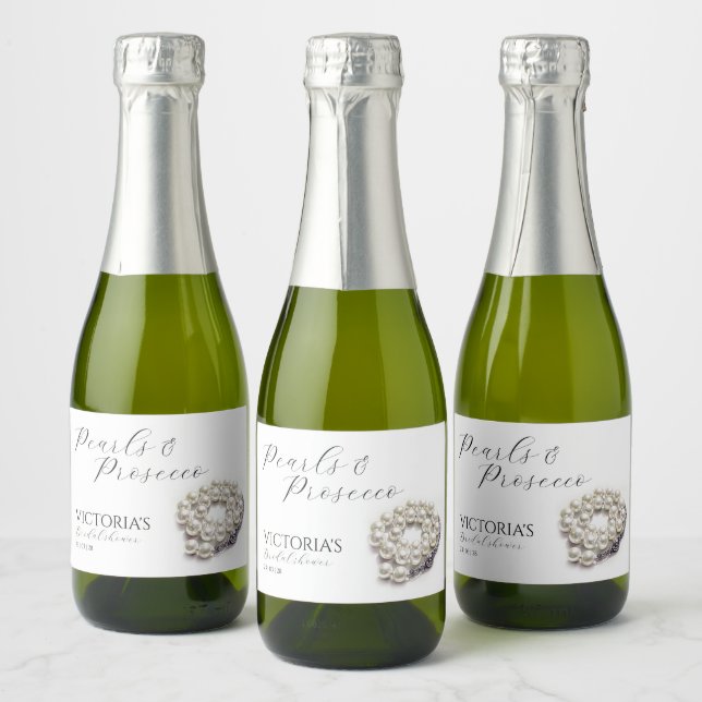 Chic Pearls and Prosecco Bridal Shower Sparkling Wine Label (Bottles)