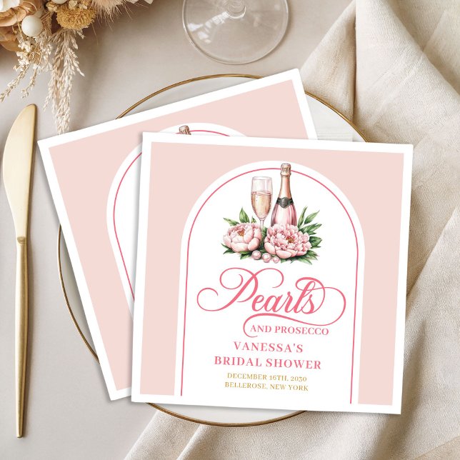 Chic Pearls and Prosecco Floral Bridal Napkins (Chic Pearls and Prosecco Bridal Napkin Card)