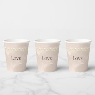 Chic Pearls Glam Ivory blush Wedding Paper Cups