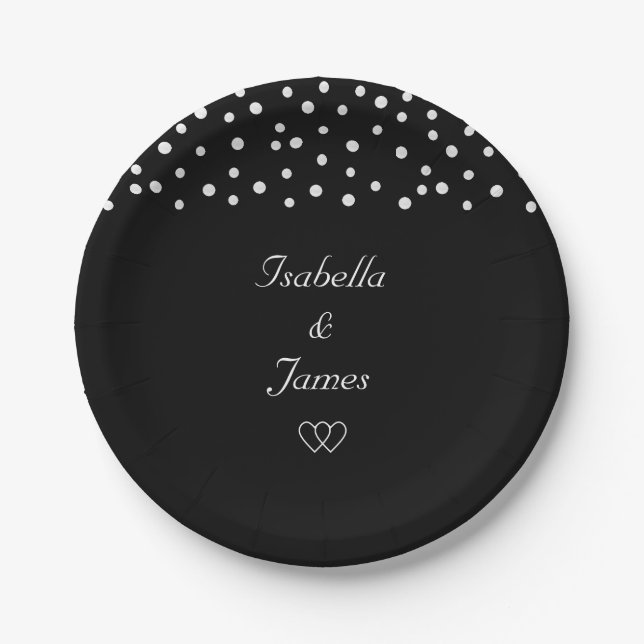Chic pearls on black background Wedding Paper Plate (Front)