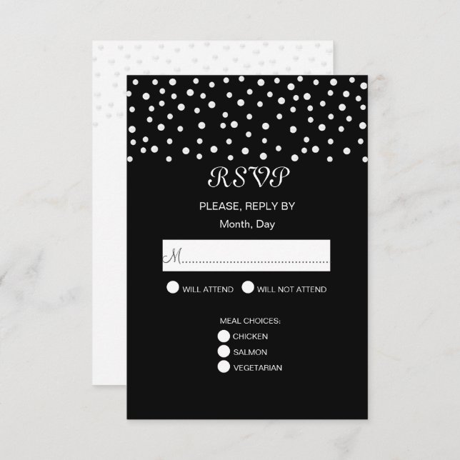 Chic Pearls on Black & White Wedding  RSVP Card (Front/Back)