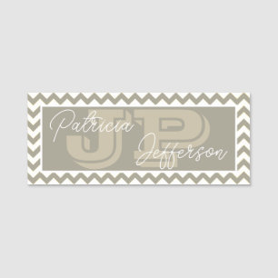 Chic Pebble Grey Chevron Pattern: Stylish Monogram Name Tag