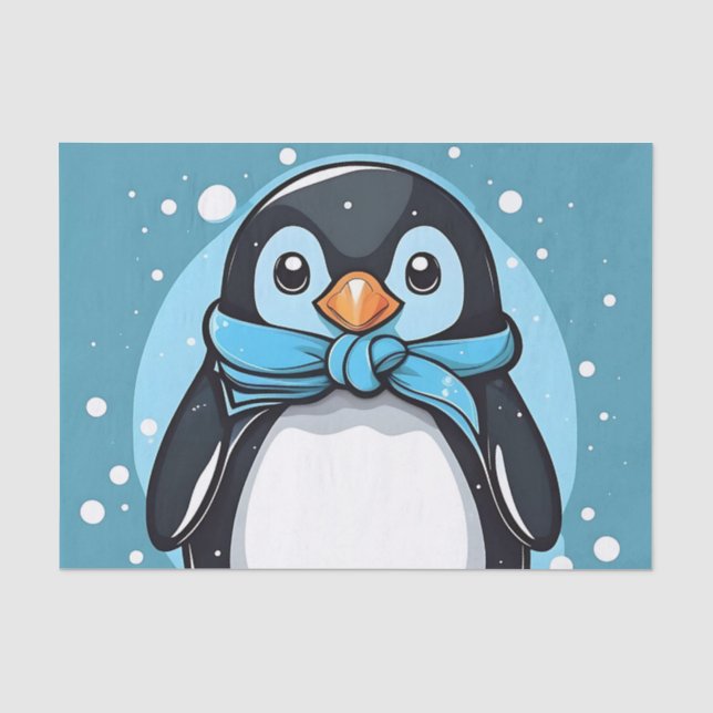 Chic Penguin Icy Blue Tissue Paper (Front)