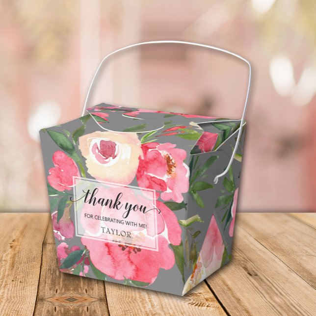 Chic Peonies Flowers on Grey Favour Box (Creator Uploaded)