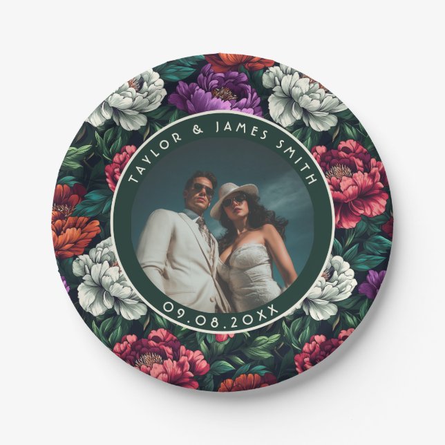 Chic Peonies Plates For Couple'S Shower Party (Front)