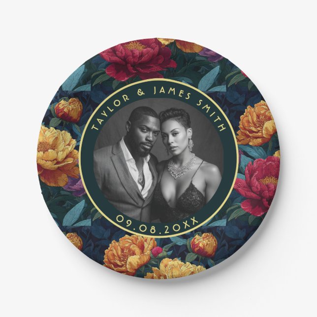 Chic Peonies Plates For Engagement Party (Front)