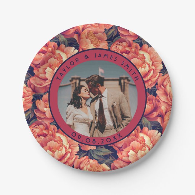 Chic Peonies Plates For Wedding After Party (Front)