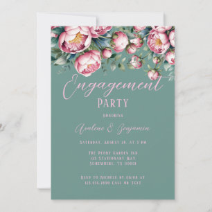 Chic Peony Bouquet In Watercolor Engagement Party Invitation