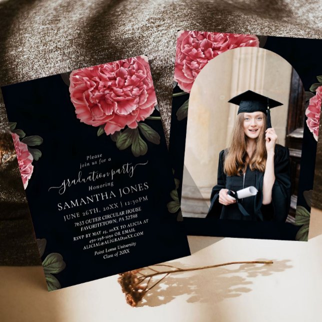 Chic Peony Rose Graduation Invitation Template (Creator Uploaded)