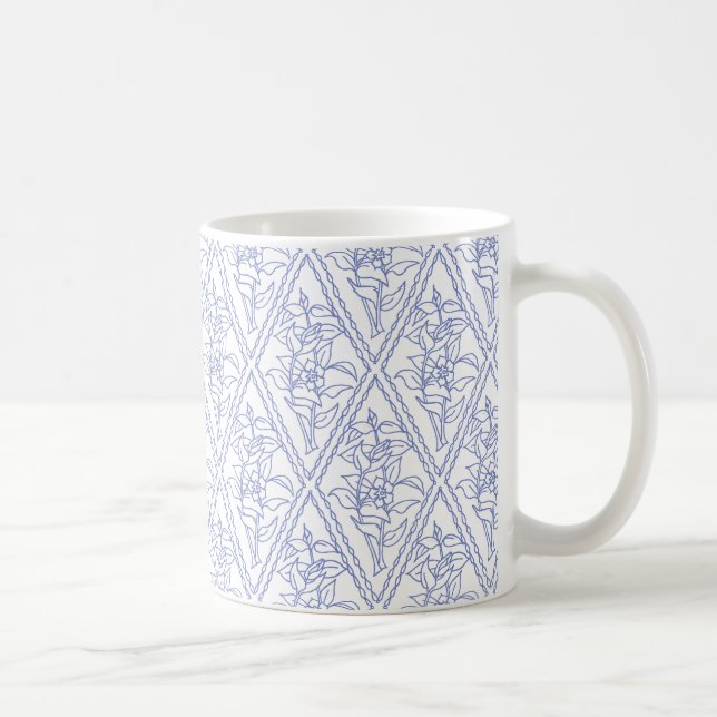 Chic Periwinkle Blue Floral Diamond Pattern Coffee Mug (Right)