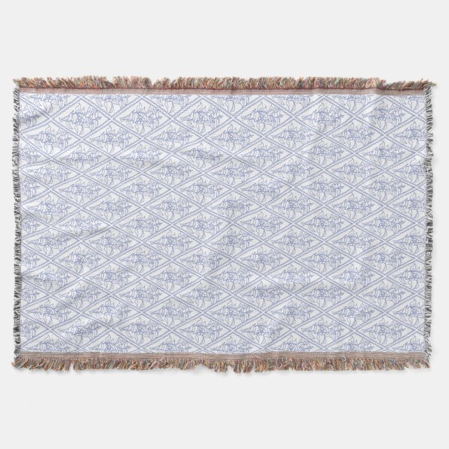 Chic Periwinkle Blue White Floral Diamond Pattern Throw Blanket (Front)