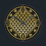 Chic Personalised Art Deco Fan Pattern Monogram Round Clock<br><div class="desc">A stunning art deco wall clock with fan decor in typical period gold and black colours. You can easily personalise the monogram,  which elegantly replaces the 6  on the dial,  as needed. An original design available exclusively at ©Oh_Nostalgia online store. All rights reserved.</div>