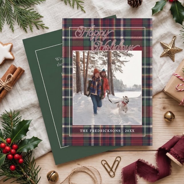 Chic Personalised Classic Plaid Pattern Holiday Card (Creator Uploaded)