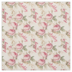 Chic Personalised Coral Rose Print with Name Fabric