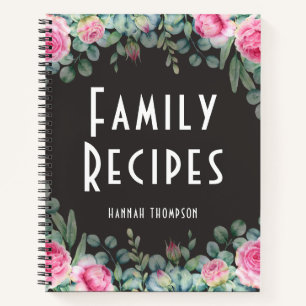 Chic Personalised Family Recipe Modern Pink Floral Notebook