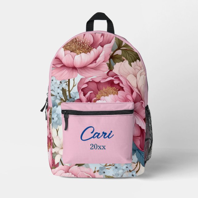 Chic Personalised Floral  Printed Backpack (Front)