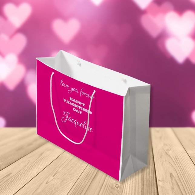 Chic Personalised Hot Pink Valentine's Day Cute Large Gift Bag (Love You - Happy Valentine's Day from...)