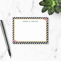 Chic Personalised Name Black Stripes Pink Flowers