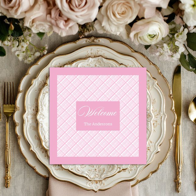 Chic Personalised Napkins Pink Plaid Table Style (Chic Personalized Napkins Pink Plaid Table Style)
