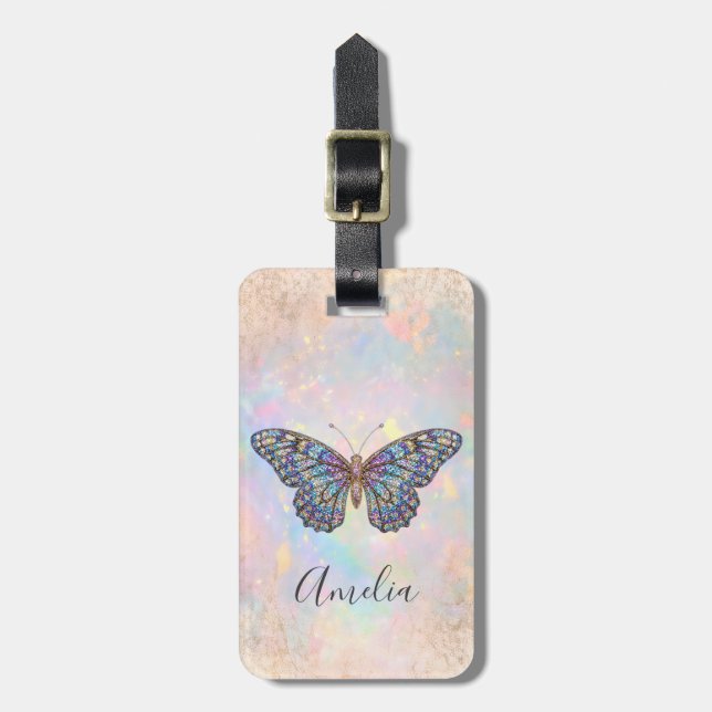  Chic Personalised Pastel Glitter Butterfly        Luggage Tag (Front Vertical)