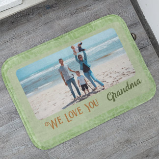 Chic Personalised Photo Text Grandma Gift Green Bath Mat