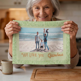 Chic Personalised Photo Text Grandma Gift Green Tea Towel