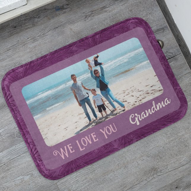 Chic Personalised Photo Text Grandma Gift Red Bath Mat (Creator Uploaded)