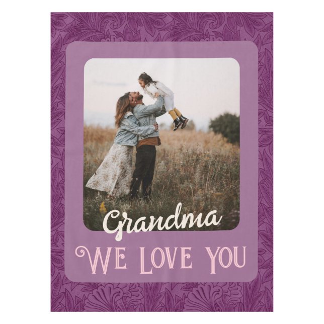 Chic Personalised Photo Text Grandma Gift Red Tablecloth (Front)