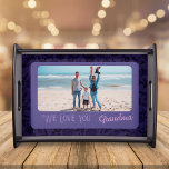 Chic Personalised Photo Text Grandma Gift Violet Serving Tray<br><div class="desc">Serve up style and personalisation with our Chic Personalised Photo Text Serving Tray. This serving tray has a customisable front side with your photo and text, which is perfect for adding a personal touch to your dining table or entertaining space. The vintage floral design provides a beautiful backdrop for your...</div>