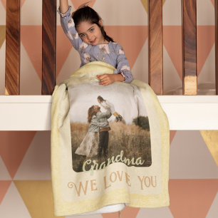 Chic Personalised Photo Text Grandma Gift Yellow Fleece Blanket